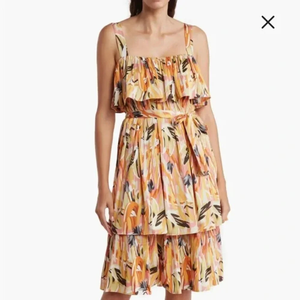 Mila Mae Floral Tiered Pleated Midi Dress. Sz: Small